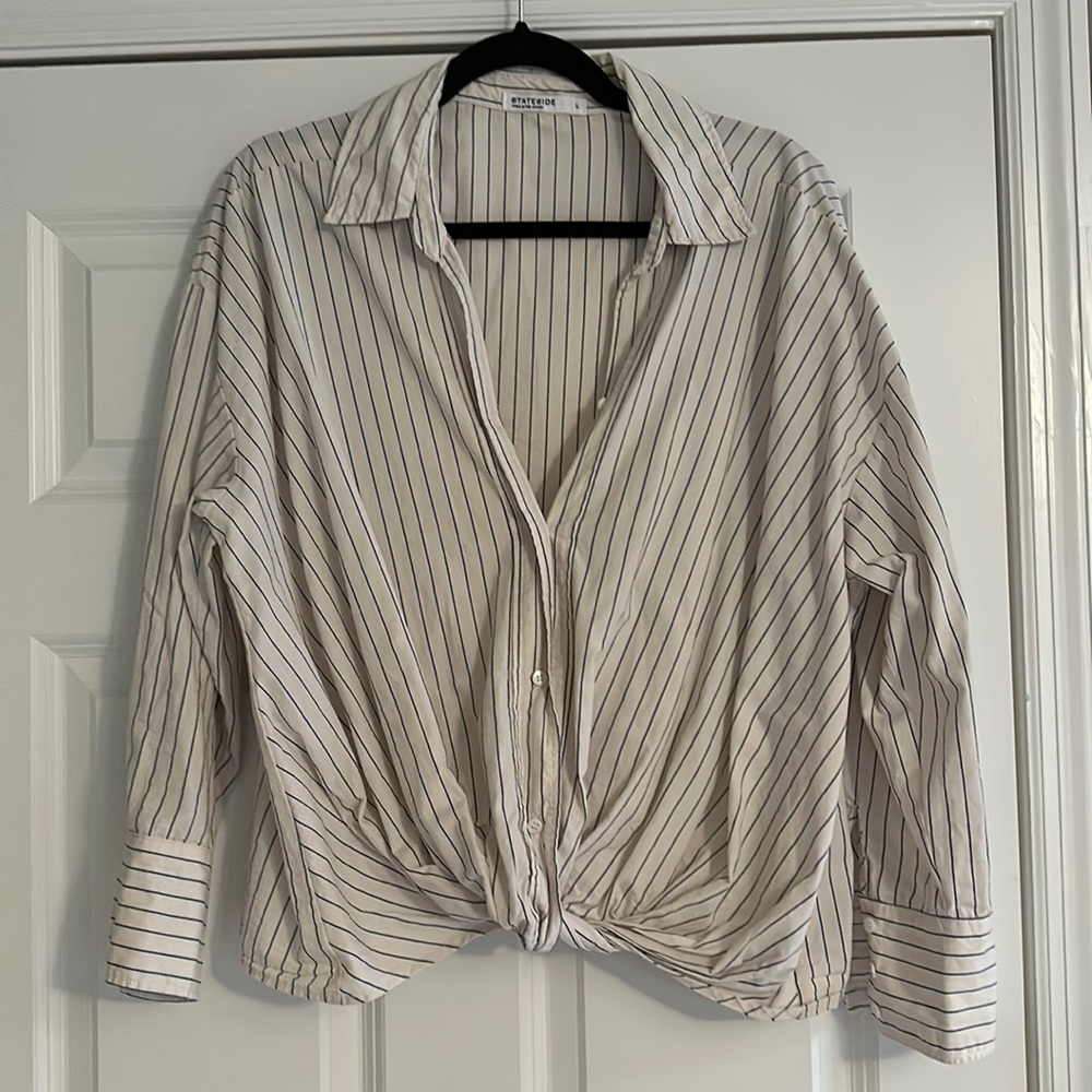 Striped Blouse with Knotted Detail, Stateside Size L Large